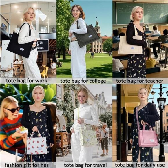 Corduroy Tote Bag for Women Work Crossbody Purse for - Picture 6 of 6